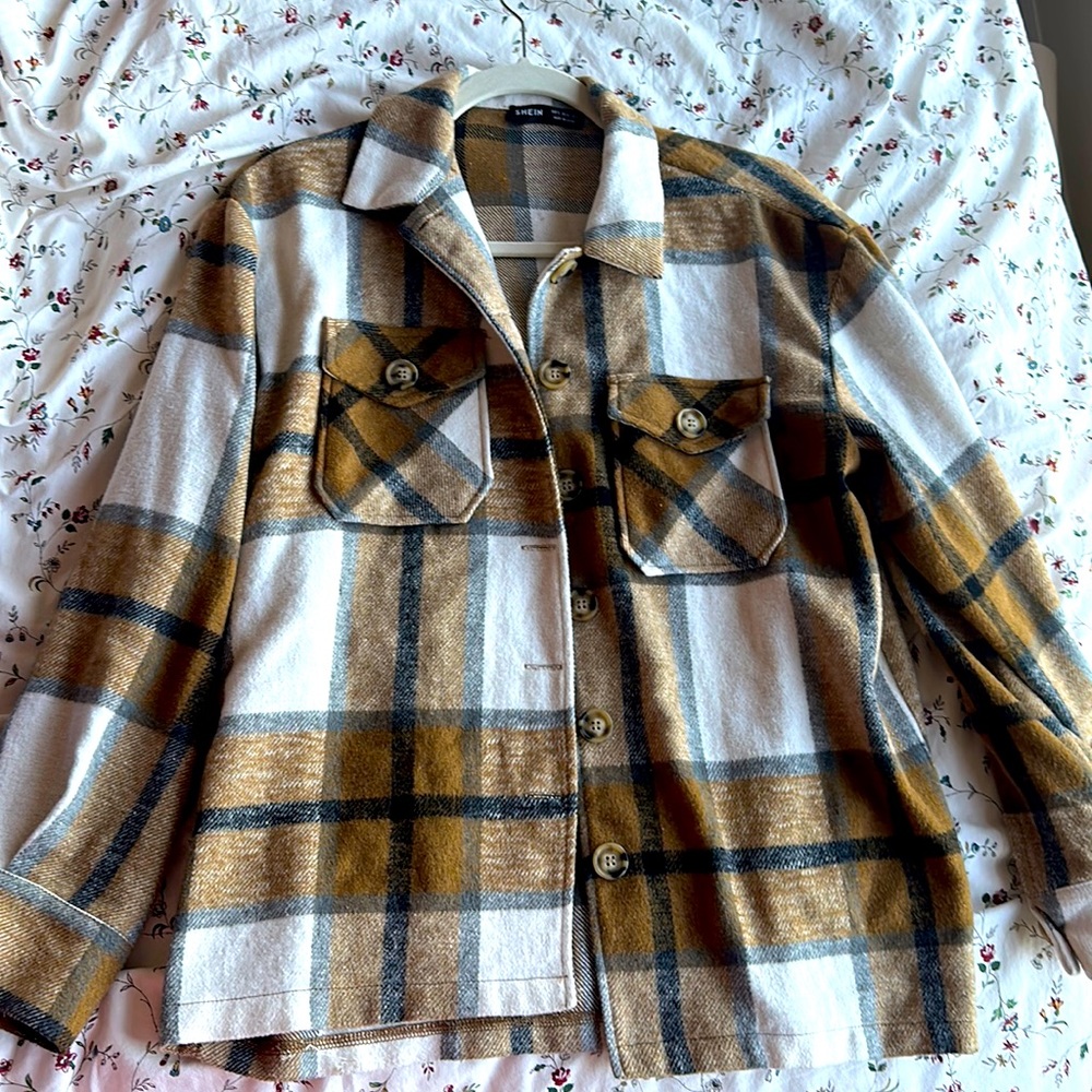 Shein Flannel white brown - small